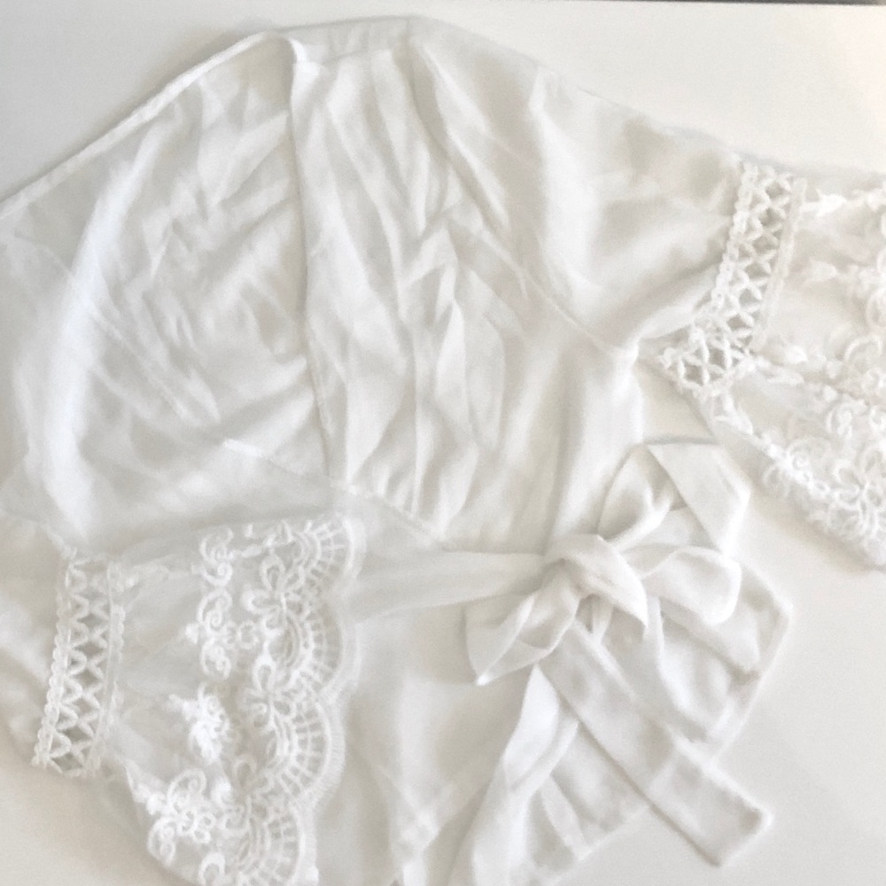 LF White Sheer Long Sleeve Tie-Front Top